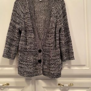 J. Jill Marled Black White Button Front Long Sleeve Cardigan Women Size Large